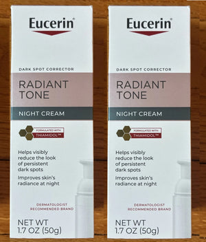 2 LOT - Eucerin Radiant Tone Night Cream 1.7 Ounce Dark Spot Corrector Thiamidol